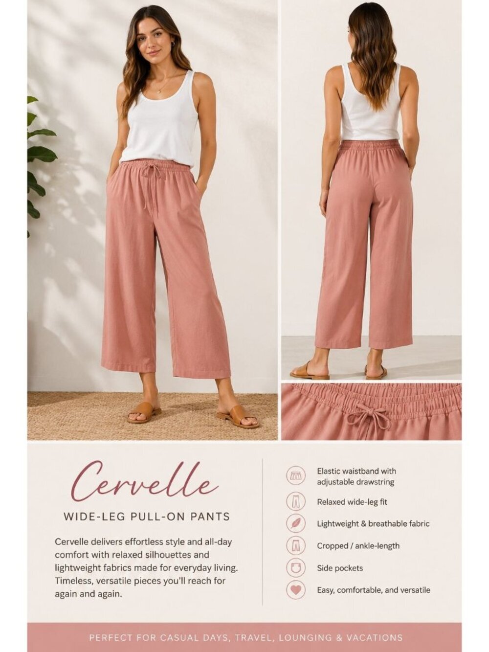 Cervelle Womens Elastic Waist Pull On Pants Peach Medium